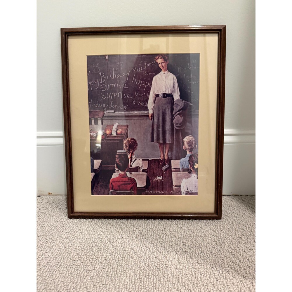 Norman Rockwell Print: Vintage Framed Happy Birthday Miss Jones